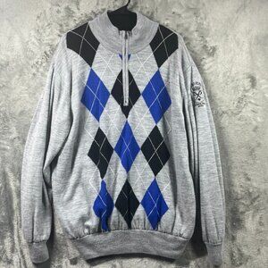 Footjoy FJ Sweater Men XL Gray Diamond Wool 1/4 Zip Golf Windbreaker Polyester